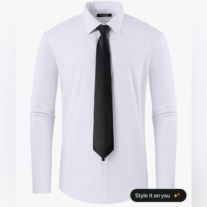 FAHIZO Men's White dress Shirt with Wing Collar, French Cuffs & Accessories